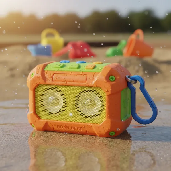Durable, water-resistant Bluetooth speaker for kids with an IP rating, designed for rough handling and outdoor use.