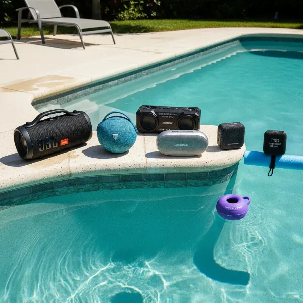 A diverse selection of popular floating Bluetooth speakers from various brands, highlighting key features.