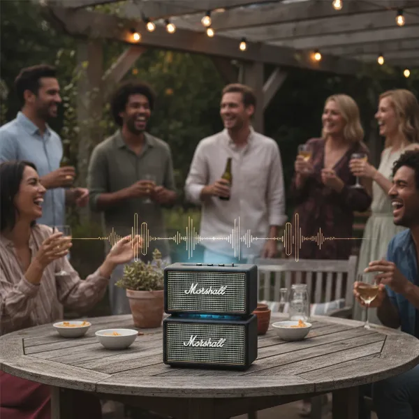 Multiple Marshall Emberton II speakers connected in Stack Mode for immersive party sound