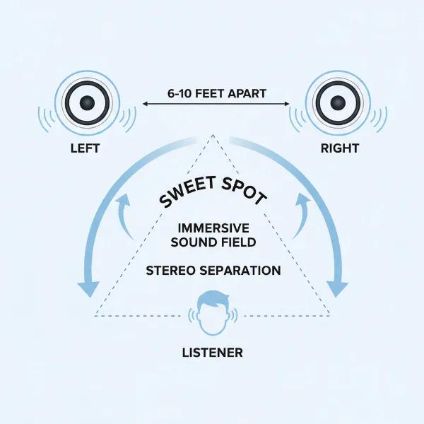 A diagram illustrating optimal placement for two stereo Bluetooth speakers to create a listening sweet spot.