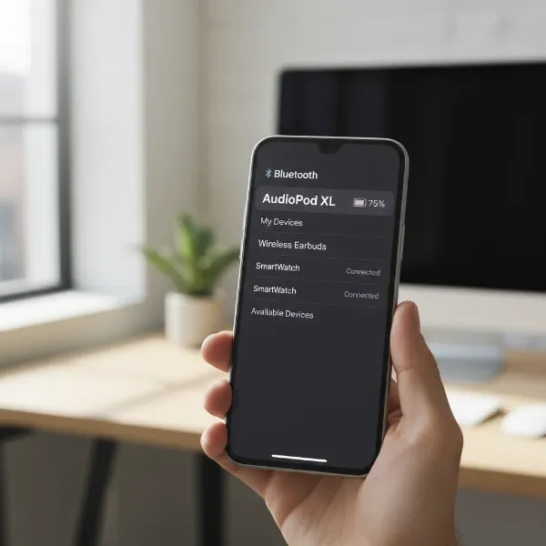 Smartphone screen displaying the battery percentage of a connected Bluetooth speaker.