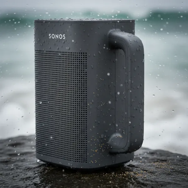 Close-up of Sonos Move 2 showing its IP56 water and dust resistant design.
