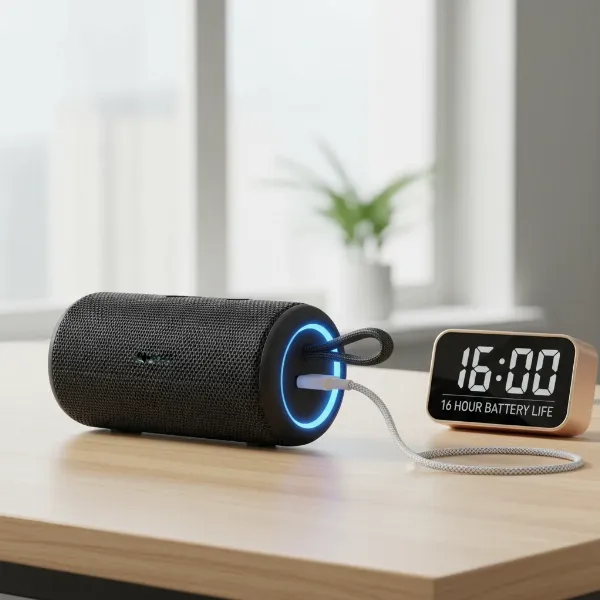 Sony SRS-XB100 charging via USB-C, indicating long battery life.