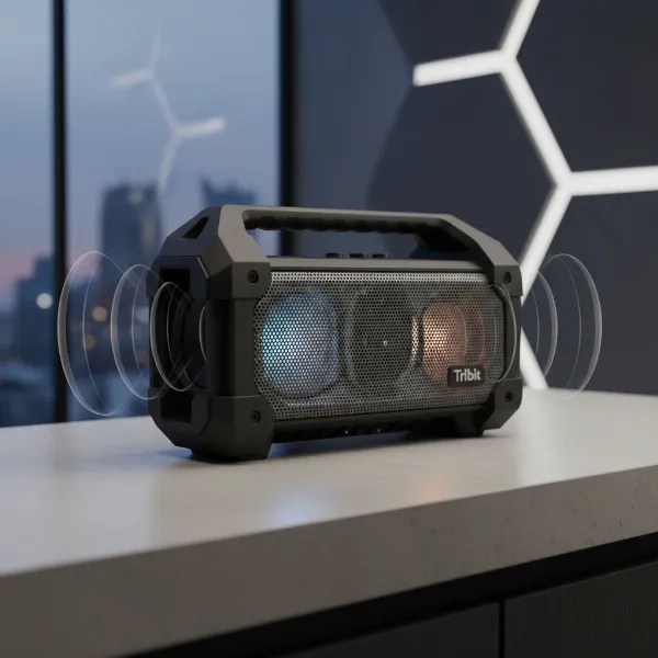 Tribit StormBox Blast speaker, highlighting its robust design and powerful 90W audio output.